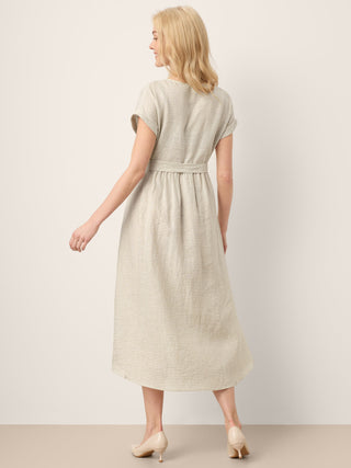 100% Linen Plaid Detachable Tie-Belt Button-Front Maxi Dress LARISSA - Glamourous Grace