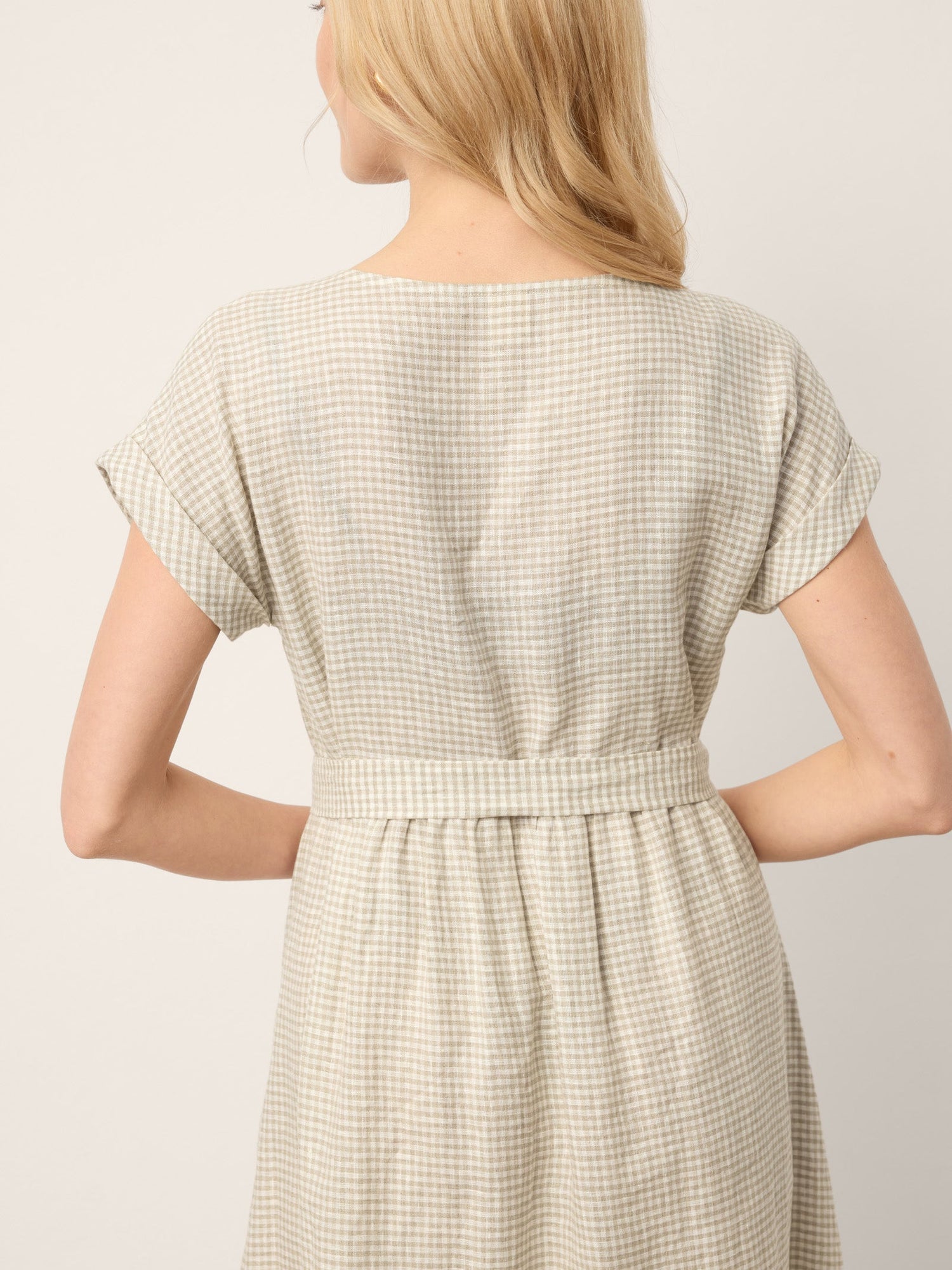 100% Linen Plaid Detachable Tie-Belt Button-Front Maxi Dress LARISSA - Glamourous Grace