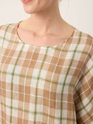 100% Linen Plaid Drop Shoulder Side Slit Top LORNA - Glamourous Grace
