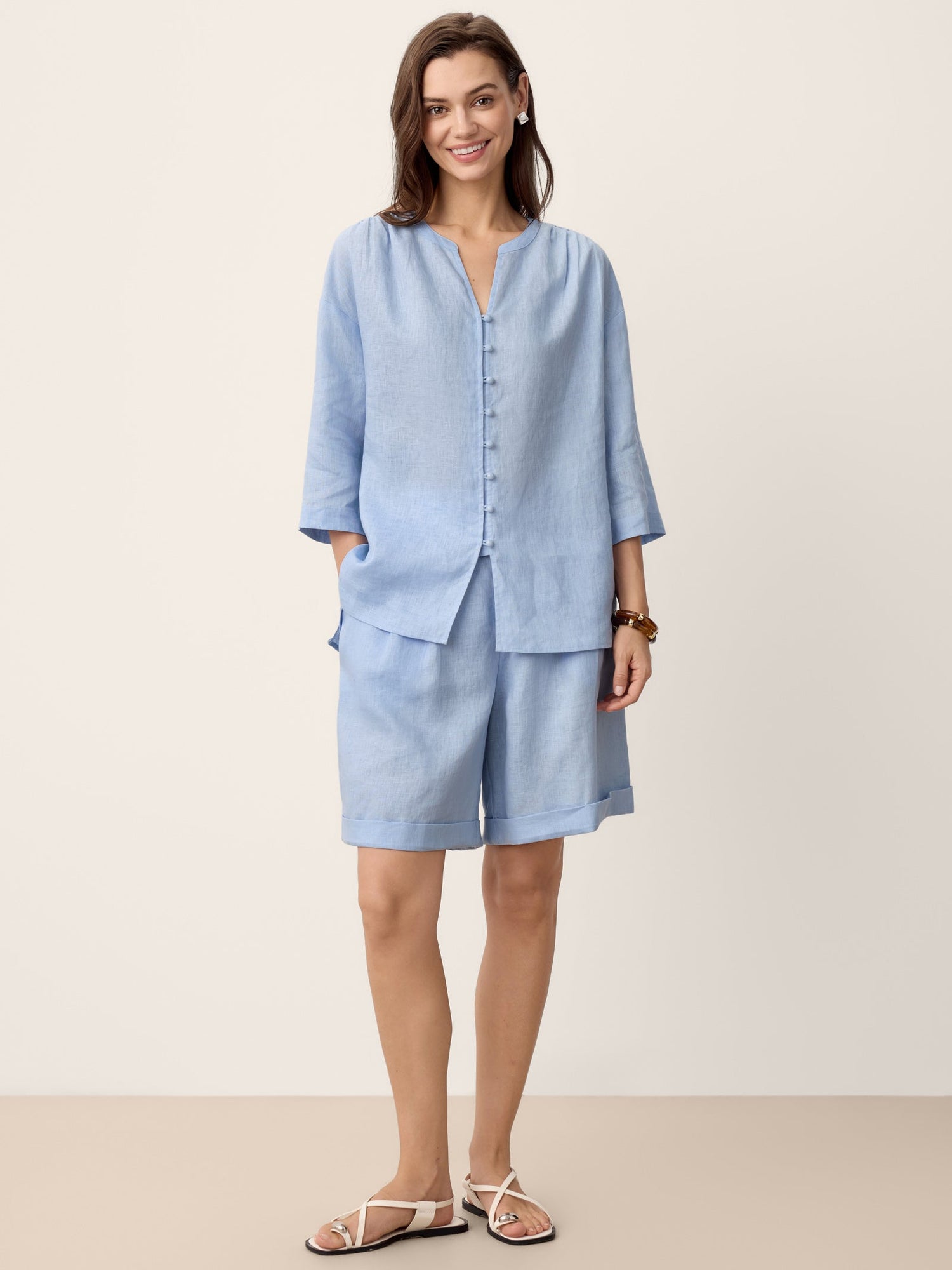 100% Linen Pleated Cuffed Shorts IRISSA - Glamourous Grace