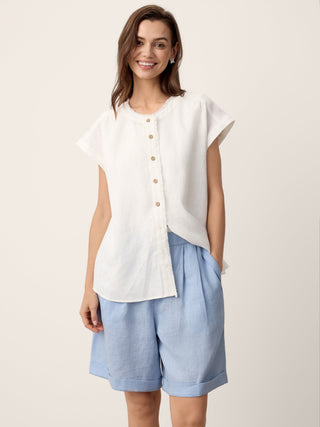 100% Linen Pleated Cuffed Shorts IRISSA - Glamourous Grace