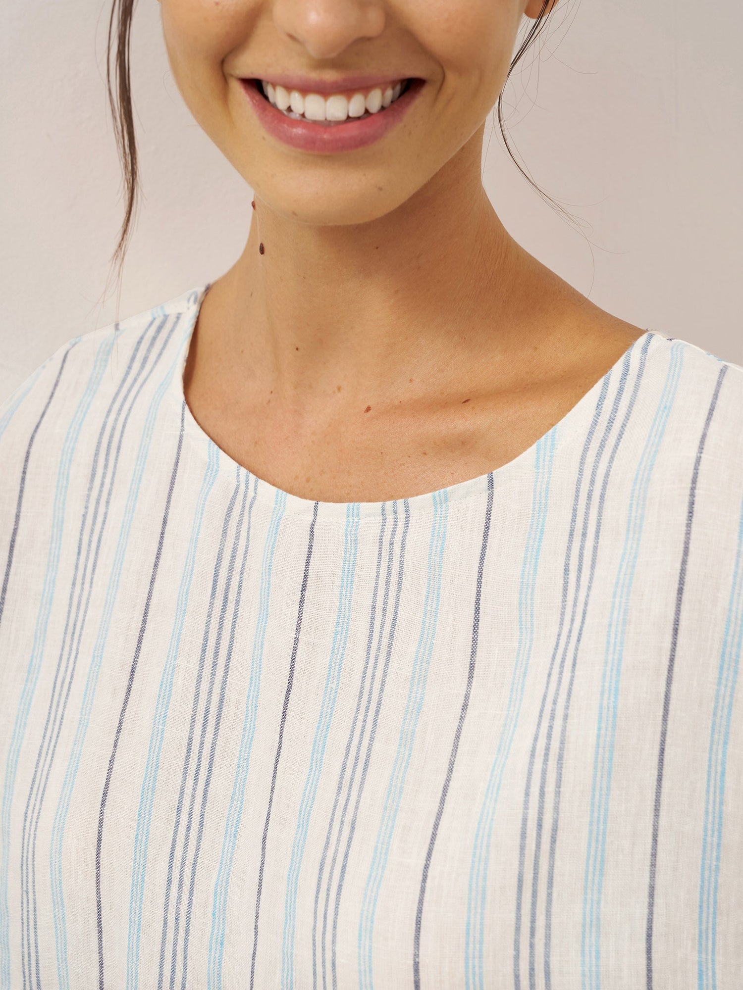 100% Linen Pleated Striped Pullover Top VIA - Glamourous Grace