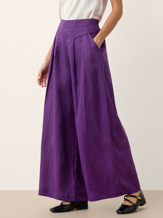 100% Linen Pleated Waist Wide Leg Pants LOUISA - Glamourous Grace