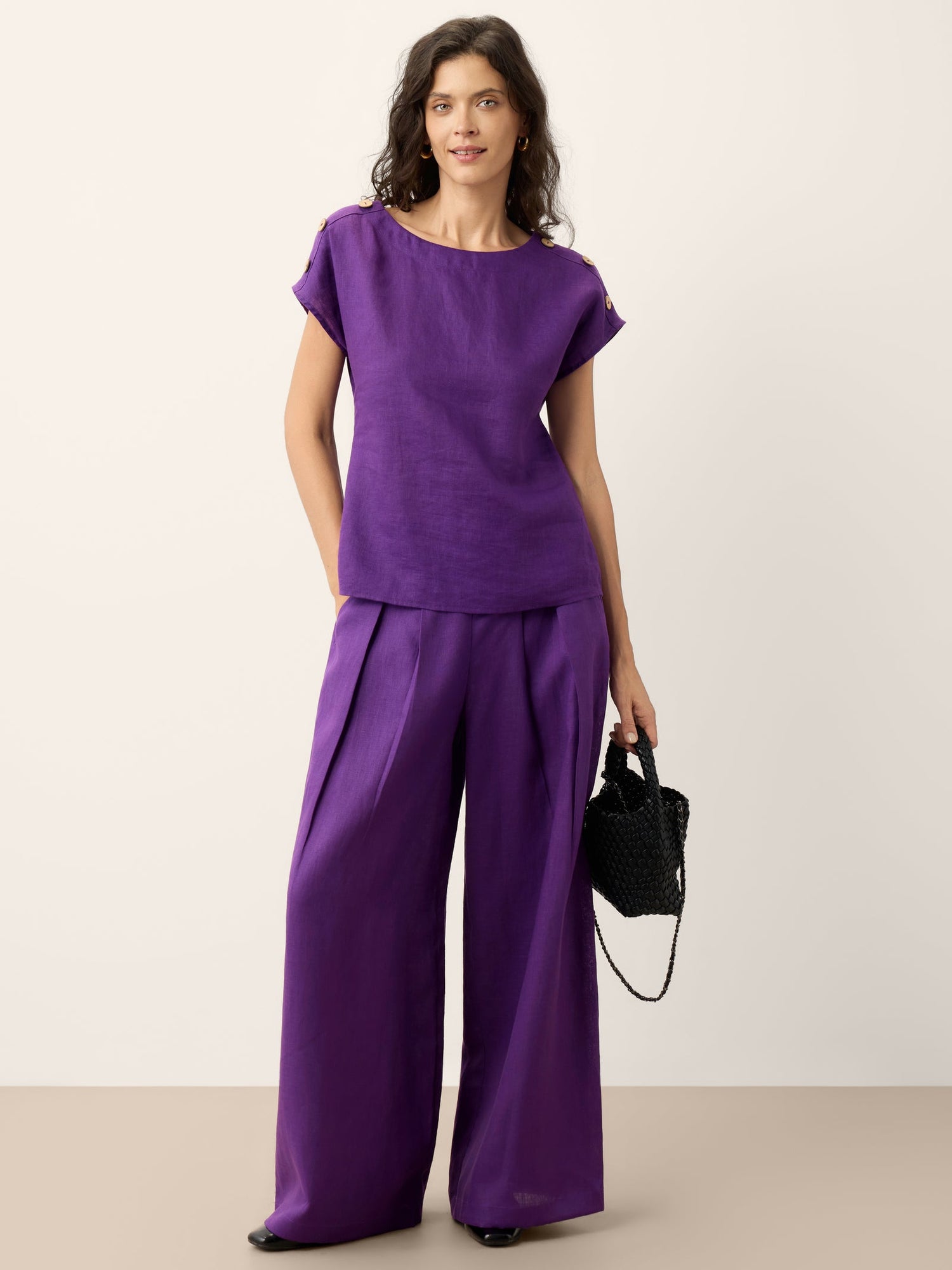 100% Linen Pleated Waist Wide Leg Pants LOUISA - Glamourous Grace