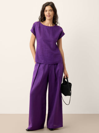 100% Linen Pleated Waist Wide Leg Pants LOUISA - Glamourous Grace