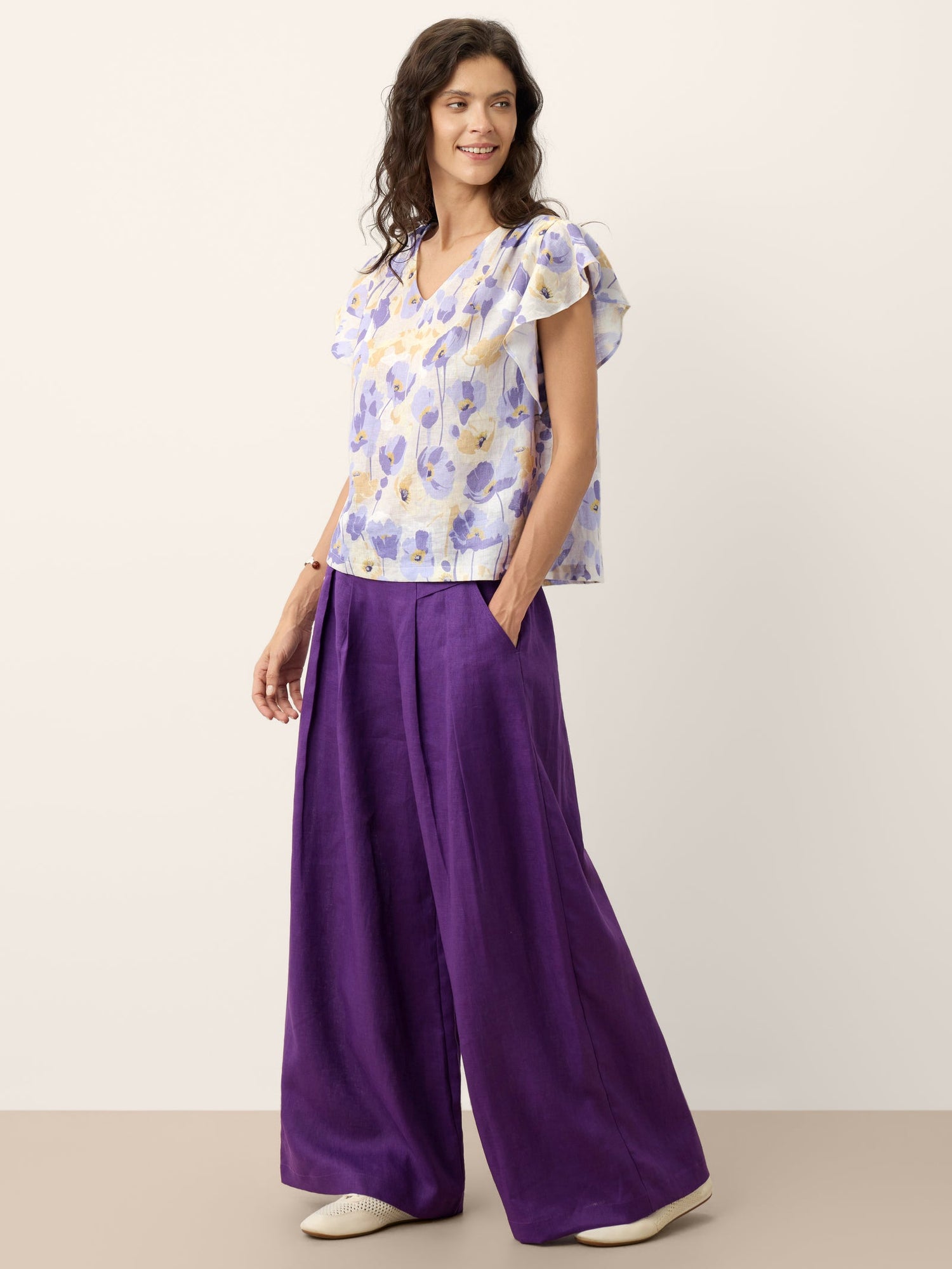 100% Linen Pleated Waist Wide Leg Pants LOUISA - Glamourous Grace