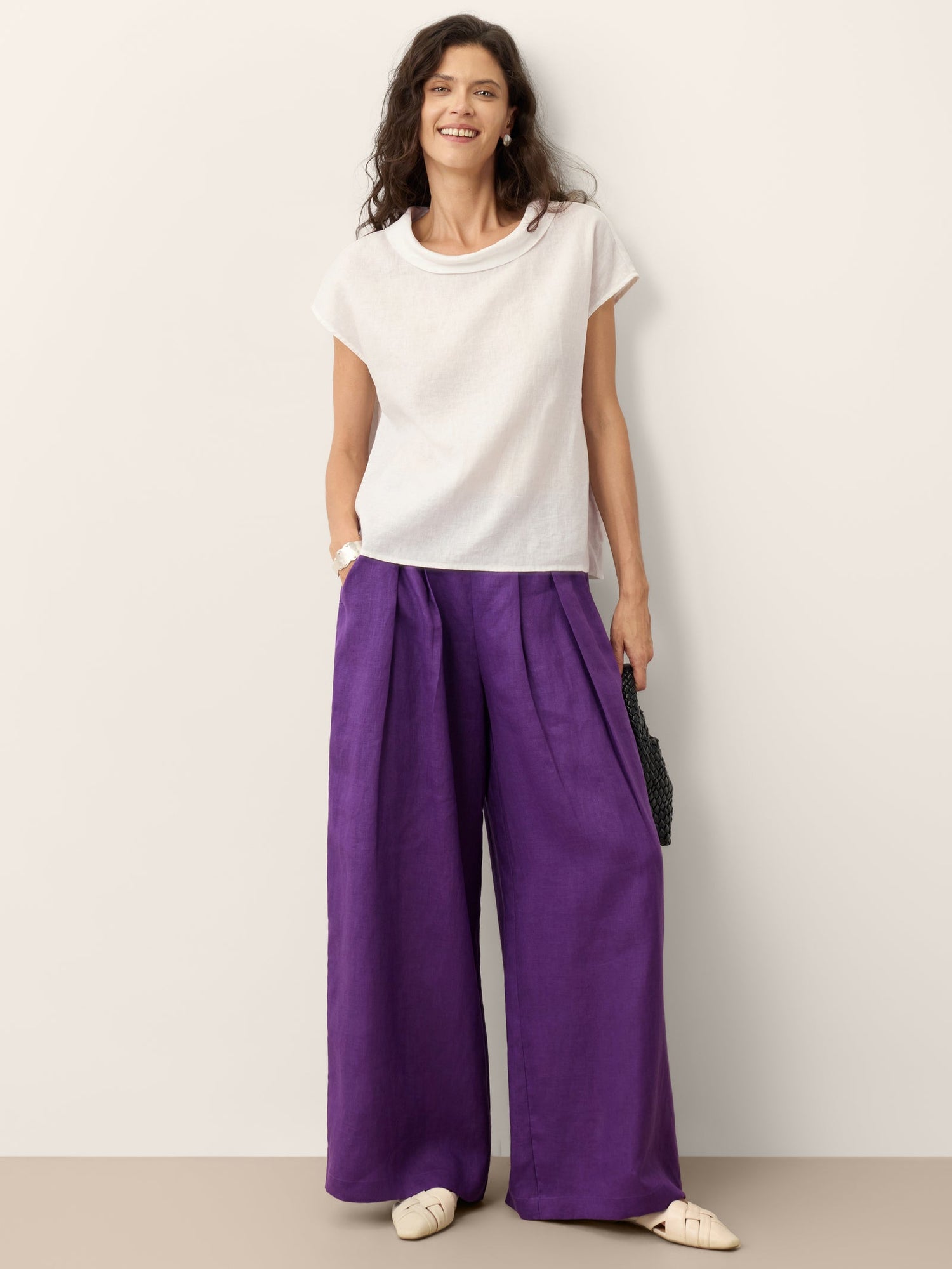 100% Linen Pleated Waist Wide Leg Pants LOUISA - Glamourous Grace