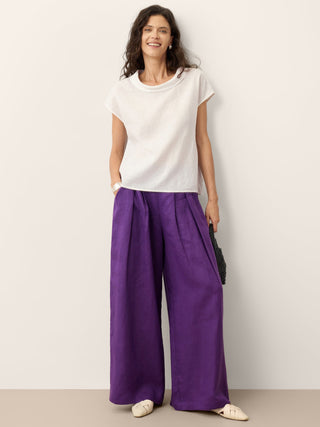 100% Linen Pleated Waist Wide Leg Pants LOUISA - Glamourous Grace