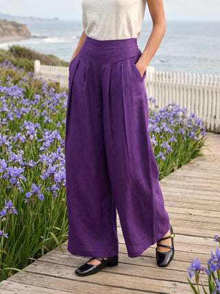 100% Linen Pleated Waist Wide Leg Pants LOUISA - Glamourous Grace