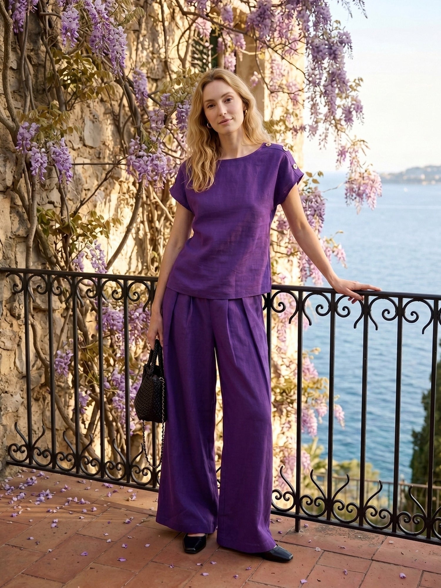 100% Linen Pleated Waist Wide Leg Pants LOUISA - Glamourous Grace