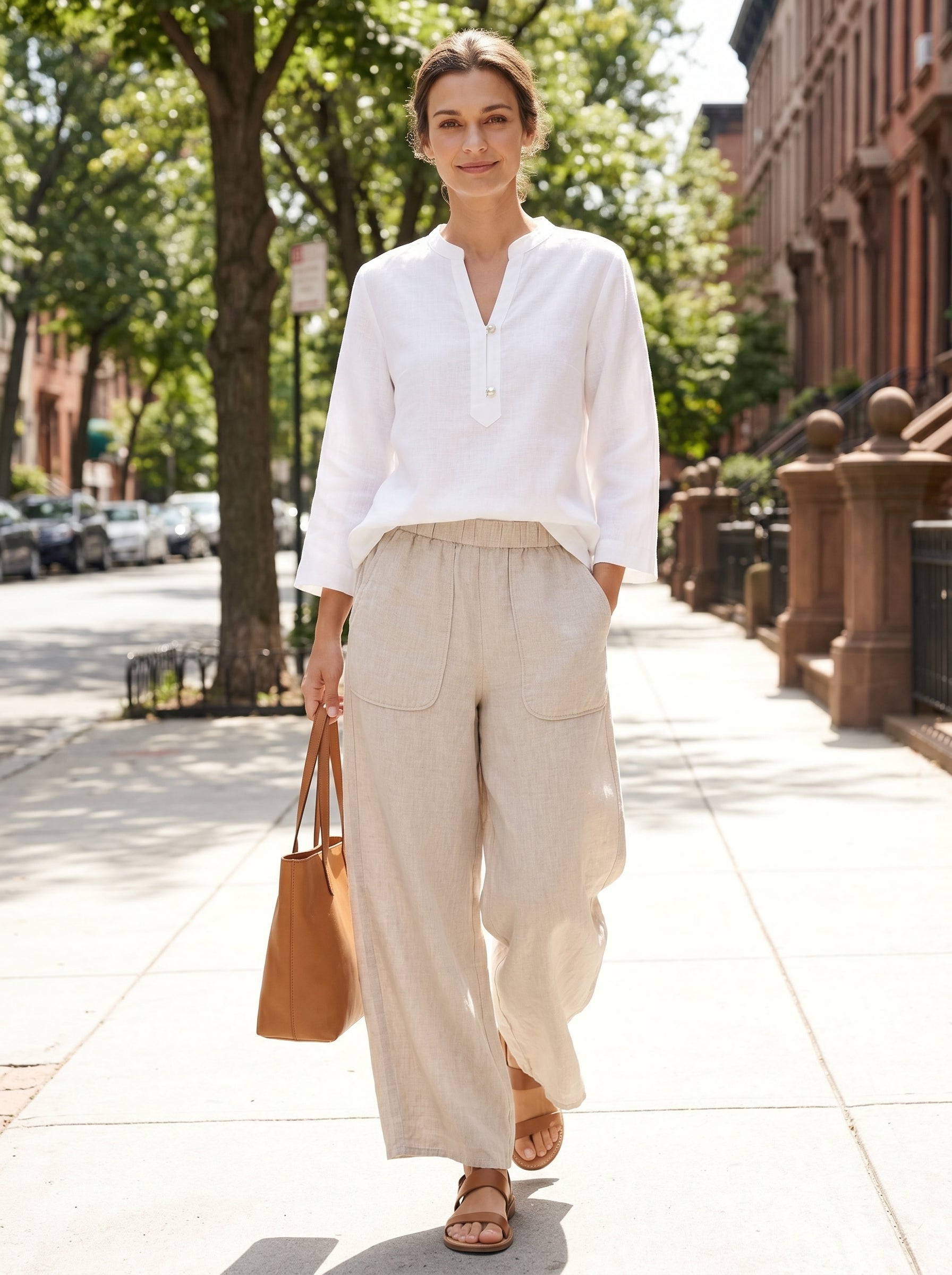 100% Linen Pocket Wide Leg Pants THALIA - Glamourous Grace