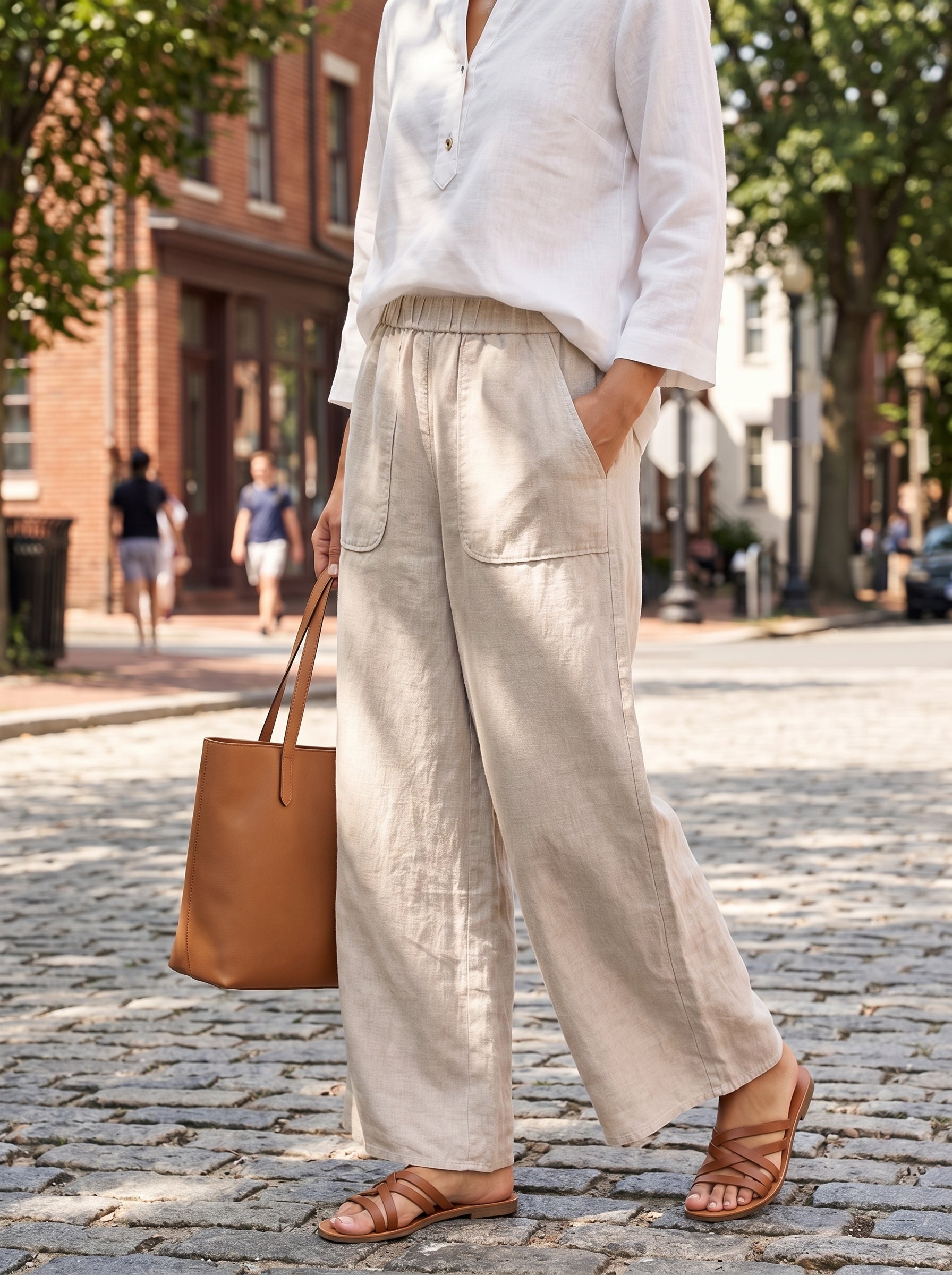100% Linen Pocket Wide Leg Pants THALIA - Glamourous Grace