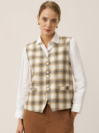 100% Linen Reversible Denim Texture Button Front Vest HARPER - Glamourous Grace