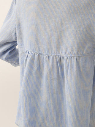100% Linen Round Neck Artistic Stripe Top FLORENCE - Glamourous Grace