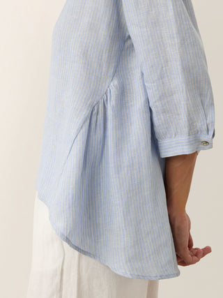 100% Linen Round Neck Artistic Stripe Top FLORENCE - Glamourous Grace