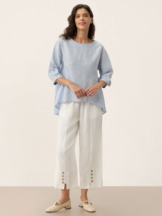 100% Linen Round Neck Artistic Stripe Top FLORENCE - Glamourous Grace