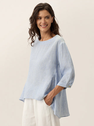 100% Linen Round Neck Artistic Stripe Top FLORENCE - Glamourous Grace