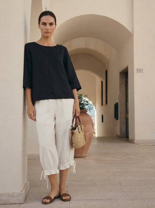 100% Linen Round Neck Asymmetrical Hem Top BRIANNA - Glamourous Grace