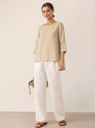 100% Linen Round Neck Asymmetrical Hem Top BRIANNA - Glamourous Grace