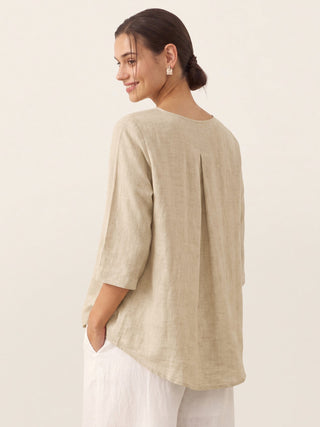 100% Linen Round Neck Asymmetrical Hem Top BRIANNA - Glamourous Grace