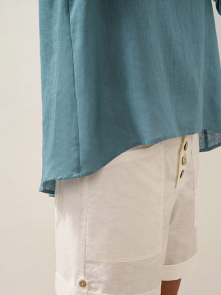 100% Linen Round Neck Asymmetrical Hem Top BRIANNA - Glamourous Grace
