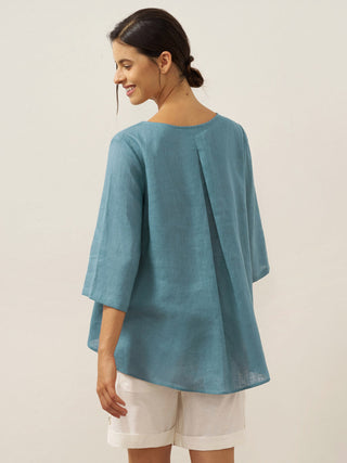 100% Linen Round Neck Asymmetrical Hem Top BRIANNA - Glamourous Grace