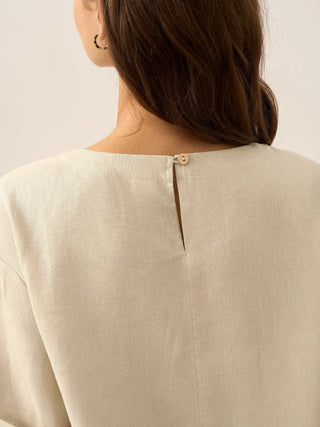 100% Linen Round Neck Button Detail Midi Dress JELENA - Glamourous Grace