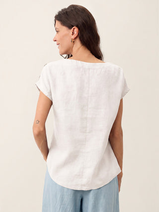 100% Linen Round Neck Button Detail Top ISABELLE - Glamourous Grace