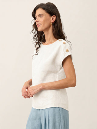 100% Linen Round Neck Button Detail Top ISABELLE - Glamourous Grace