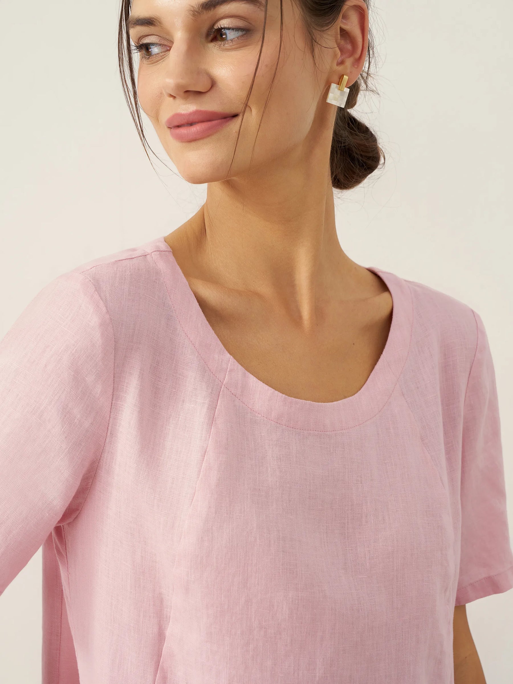100% Linen Round Neck Patch Pocket Midi Dress XENA - Glamourous Grace