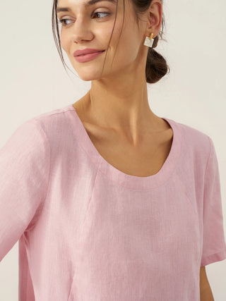 100% Linen Round Neck Patch Pocket Midi Dress XENA - Glamourous Grace