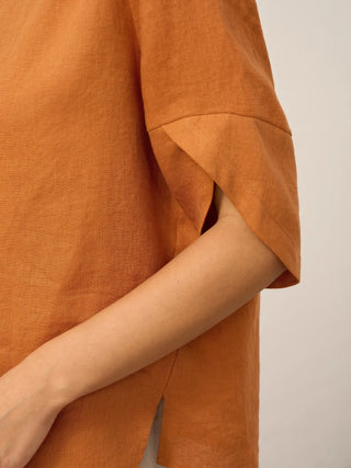 100% Linen Round Neck Petal-Sleeve Pullover LAUREL - Glamourous Grace