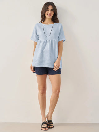 100% Linen Round Neck Pleated Pullover Top QUINLAN - Glamourous Grace