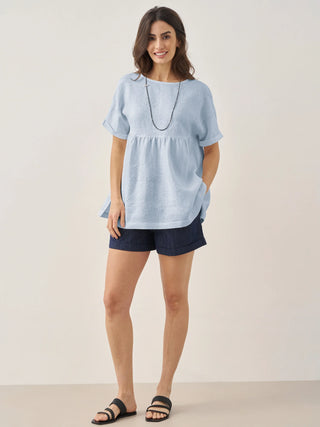 100% Linen Round Neck Pleated Pullover Top QUINLAN - Glamourous Grace
