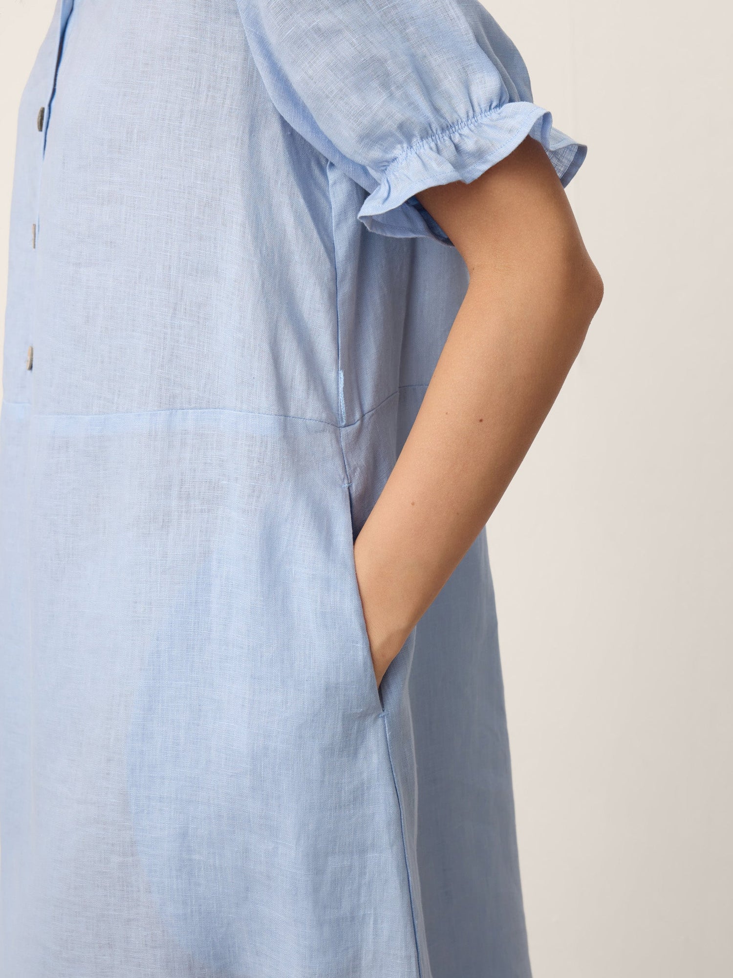100% Linen Ruffle-Trim Belted Midi Dress LIVARA - Glamourous Grace
