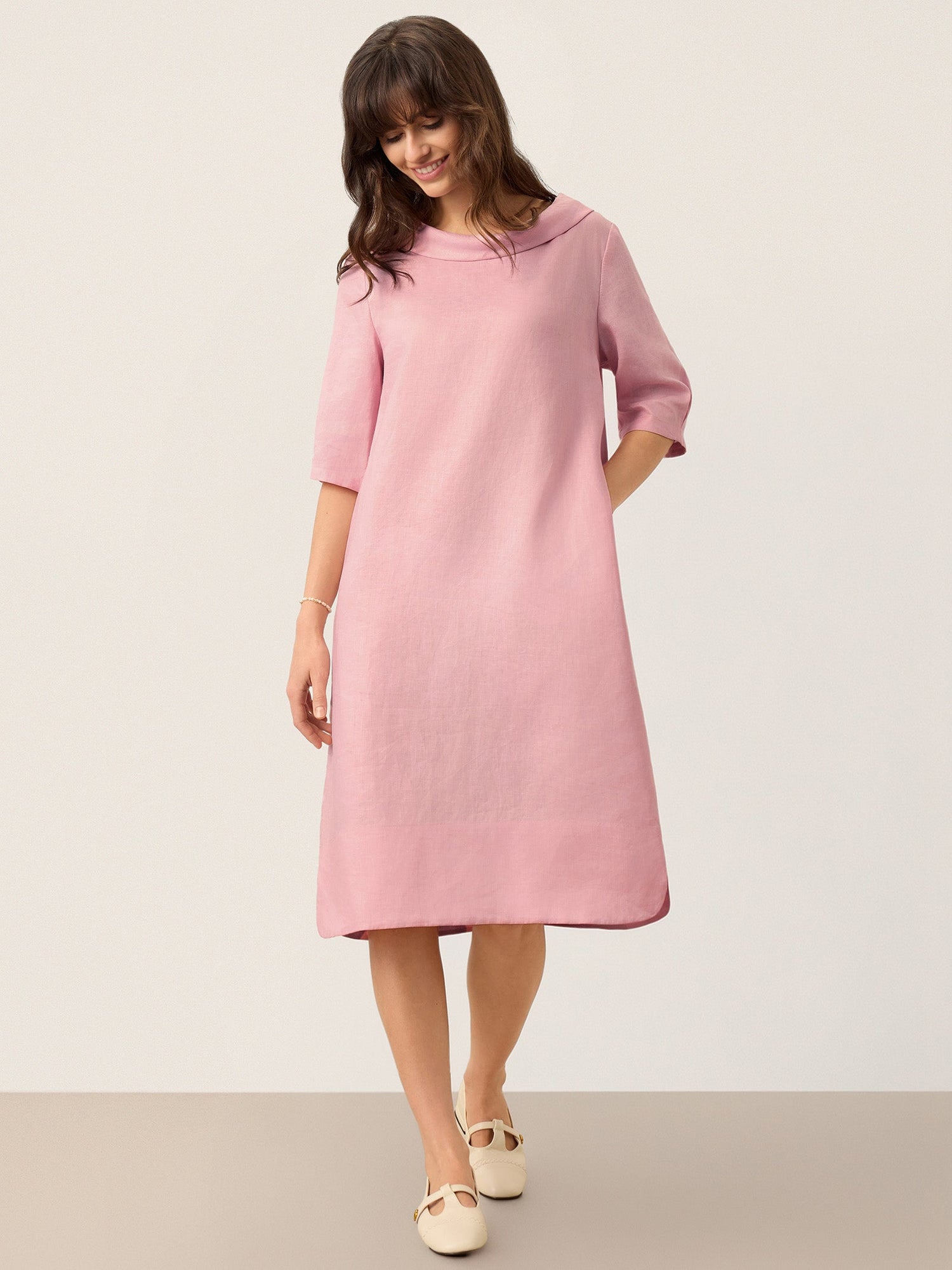 100% Linen Sculpted Bateau Tie-Back Midi Dress SABRINA - Glamourous Grace