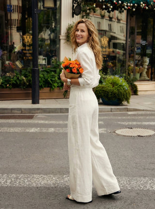 100% Linen Sculpted Pleat Elasticated Back Relaxed Pants VERIDIANA - Glamourous Grace