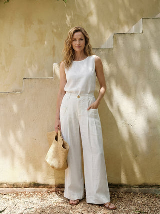 100% Linen Sculpted Pleat Elasticated Back Relaxed Pants VERIDIANA - Glamourous Grace