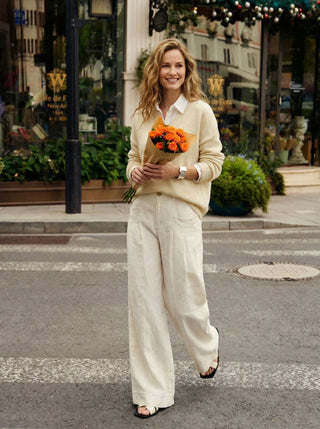 100% Linen Sculpted Pleat Elasticated Back Relaxed Pants VERIDIANA - Glamourous Grace