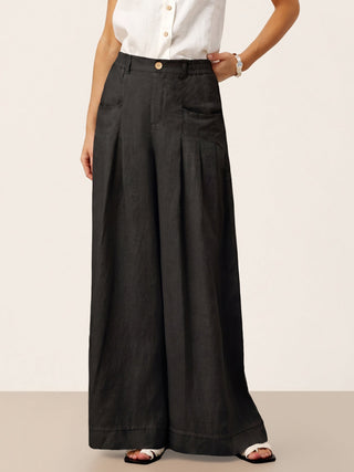 100% Linen Sculpted Pleat Elasticated Back Relaxed Pants VERIDIANA - Glamourous Grace