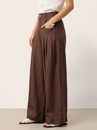 100% Linen Sculpted Pleat Elasticated Back Relaxed Pants VERIDIANA - Glamourous Grace