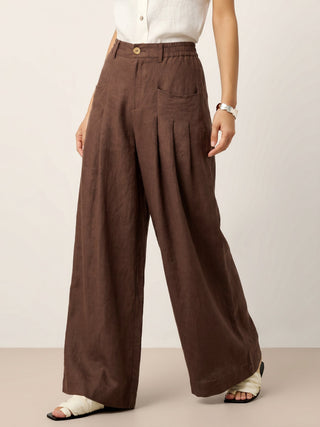 100% Linen Sculpted Pleat Elasticated Back Relaxed Pants VERIDIANA - Glamourous Grace