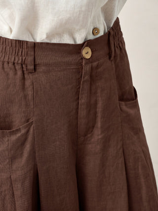100% Linen Sculpted Pleat Elasticated Back Relaxed Pants VERIDIANA - Glamourous Grace