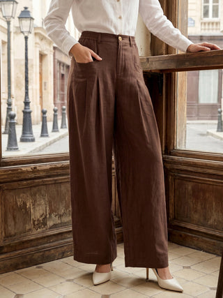 100% Linen Sculpted Pleat Elasticated Back Relaxed Pants VERIDIANA - Glamourous Grace