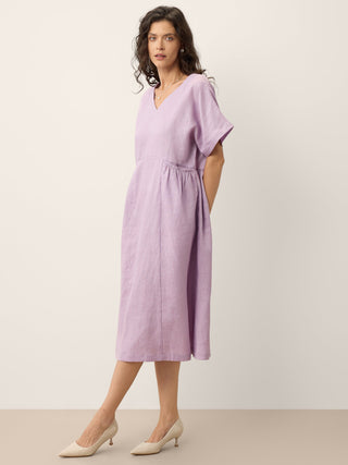 100% Linen Sculpted Waist Batwing Midi Dress TIVIA - Glamourous Grace