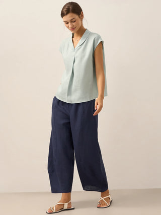 100% Linen Shawl V-Neck Cap Sleeves Top ELARA - Glamourous Grace