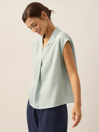 100% Linen Shawl V-Neck Cap Sleeves Top ELARA - Glamourous Grace