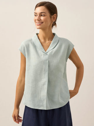 100% Linen Shawl V-Neck Cap Sleeves Top ELARA - Glamourous Grace
