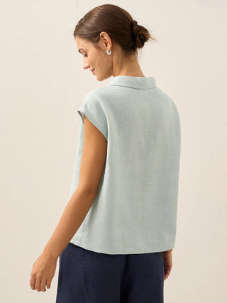 100% Linen Shawl V-Neck Cap Sleeves Top ELARA - Glamourous Grace