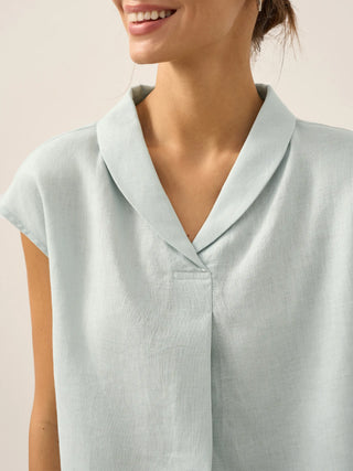 100% Linen Shawl V-Neck Cap Sleeves Top ELARA - Glamourous Grace